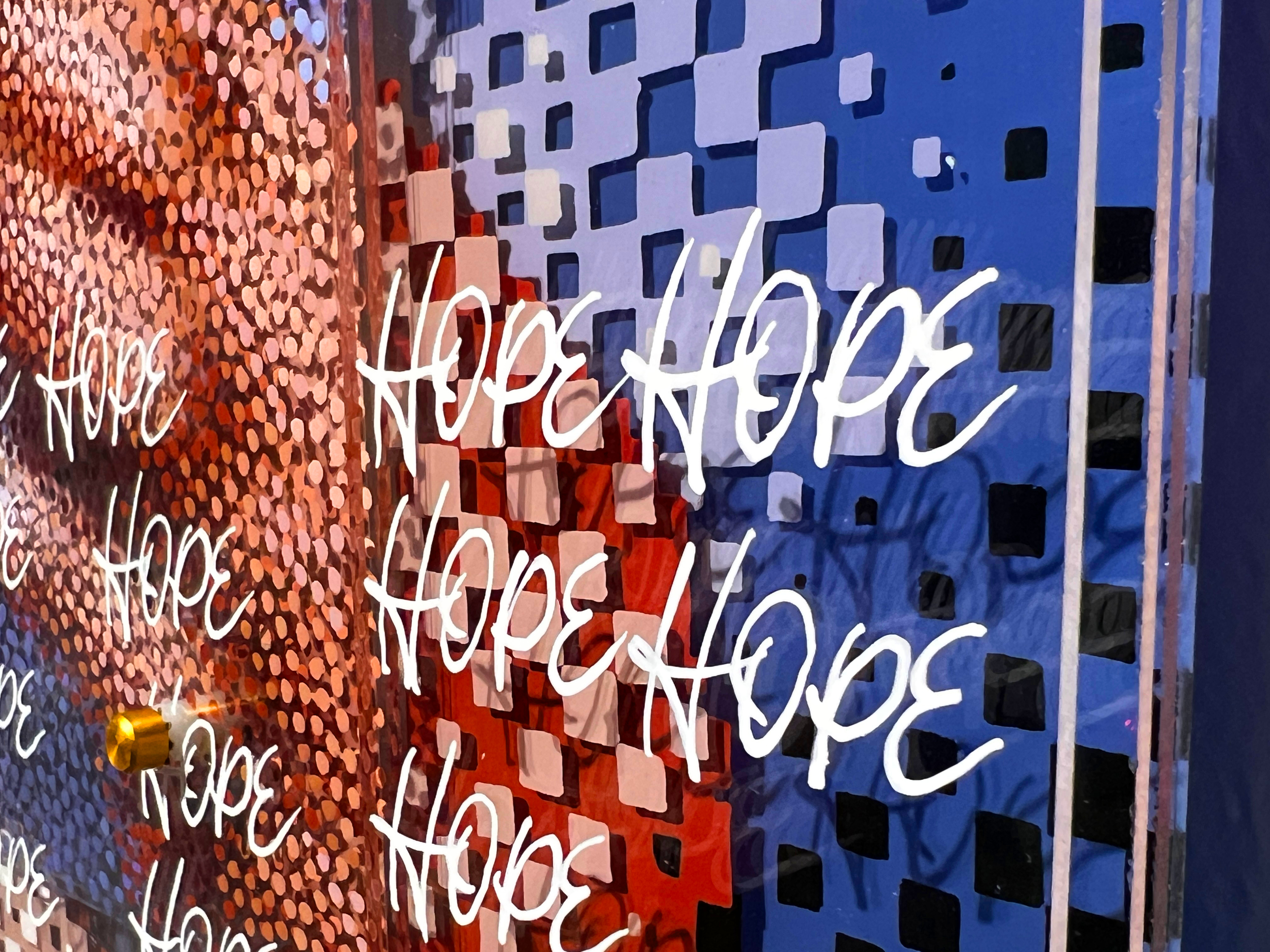 Chemo – Close-up detail of HOPE lettering and layered plexiglass