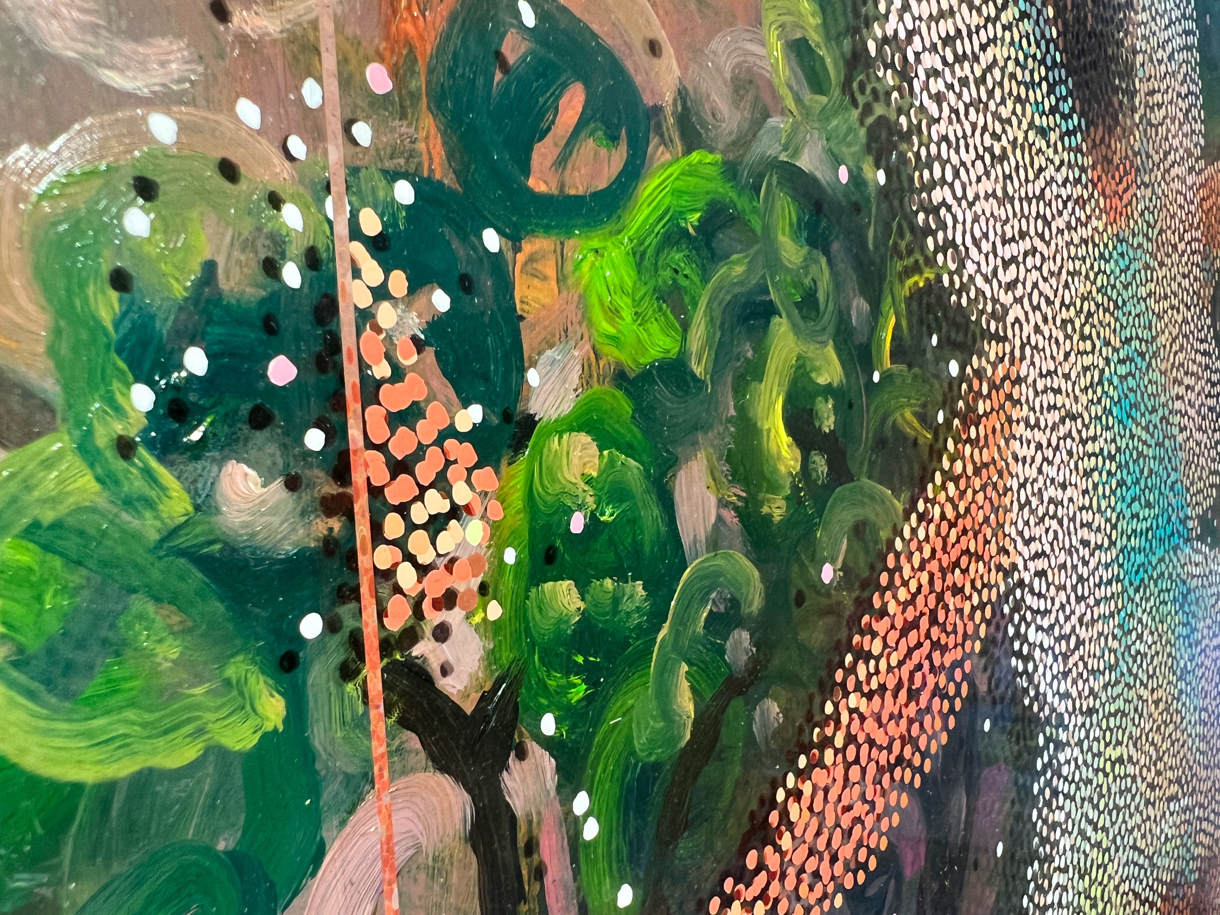 Fairy – Side angle showing loose green oil underpainting meeting layered Neo-Pointillist dots